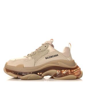 Balenciaga Fabric Mesh Clear Sole Womens Triple S Sneakers